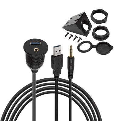כבל USB 3.0 ו-3.5 מ"מ AUX עמיד למים להתקנה שטוחה לרכב רכב