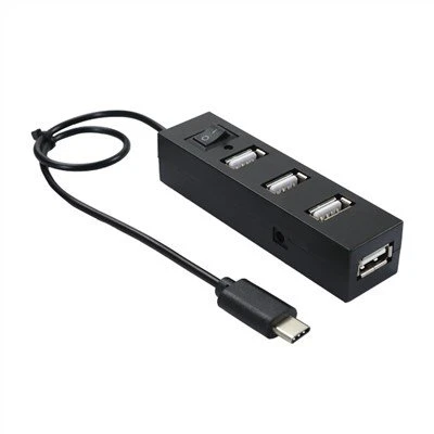 USB-C ל-4 יציאות USB 2.0 רכזת עם מתג הפעלה