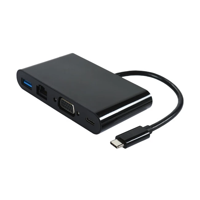 כבל ממיר מתאם רכזת USB 3.1 סוג C ל-VGA USB RJ45