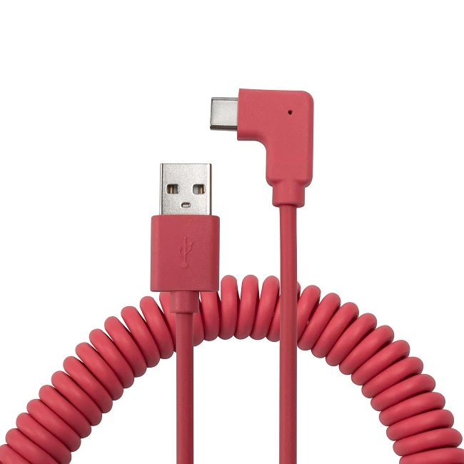 USB מפותל בזווית שמאל/ימין מסוג C זכר ל-USB 2.0 כבל זכר נשלף